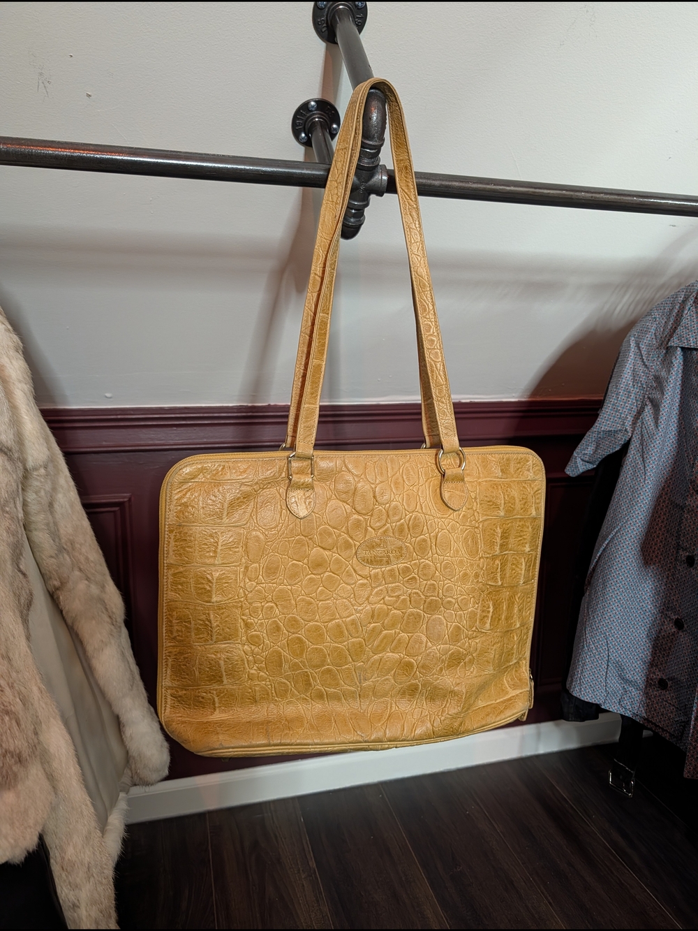 TANGAROA TERRIDA Real Crocodile Ylw/Ornge XL Italian Handbag Exotic Double Strap